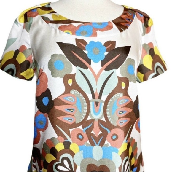 SEE BY CHLOE 60’s Mod Floral Pattern Silk Mini Shift  Short Sleeve Dress Size 4 - Picture 4 of 6